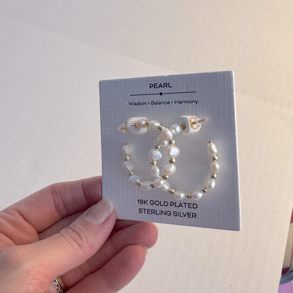 Elegant Pearl Hoop Earrings - 18K Gold Plated Sterling Silver New